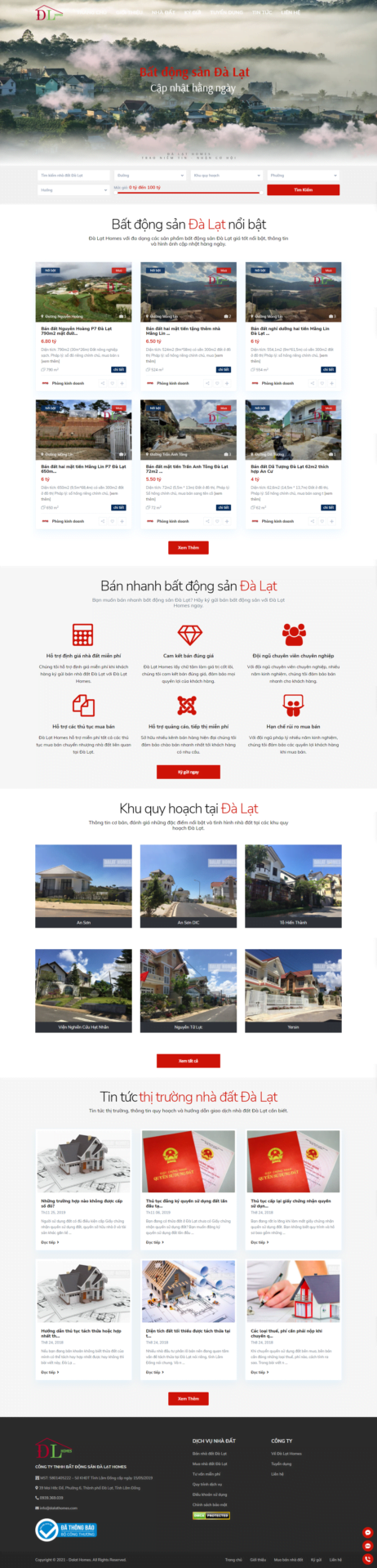 Mẫu website bất động sản Đà Lạt Homes