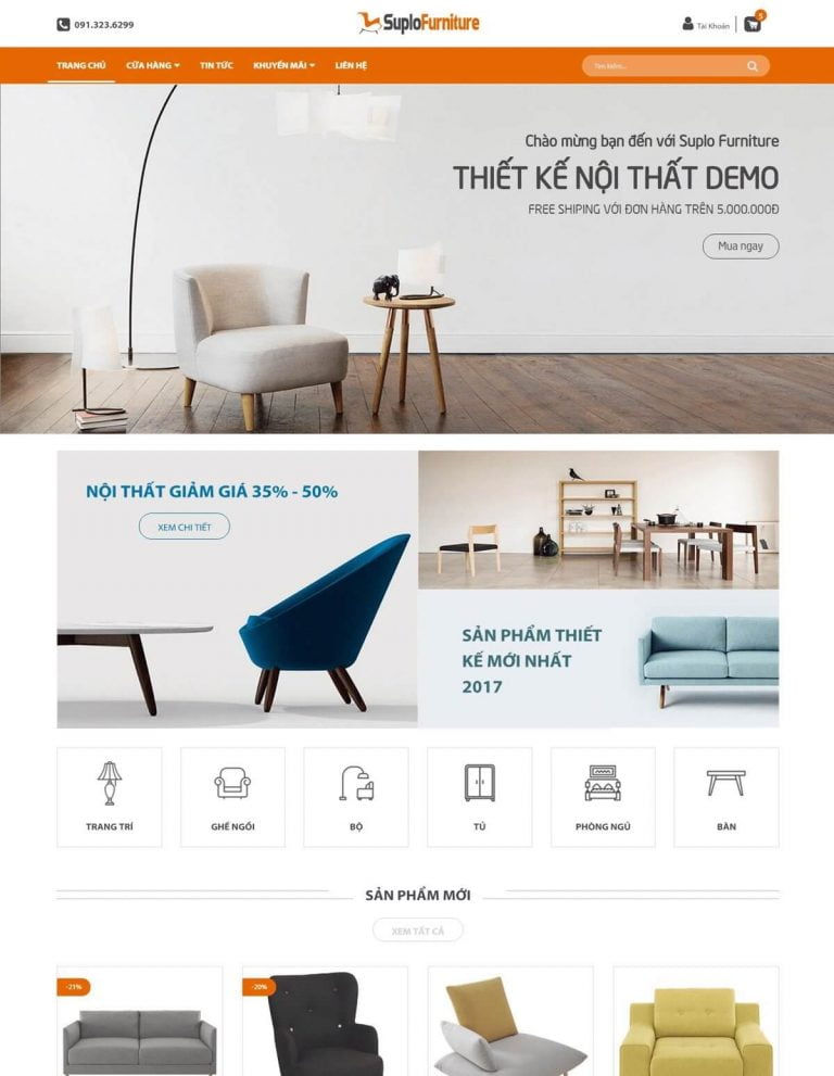 Mẫu website nội thất Suplo Furniture