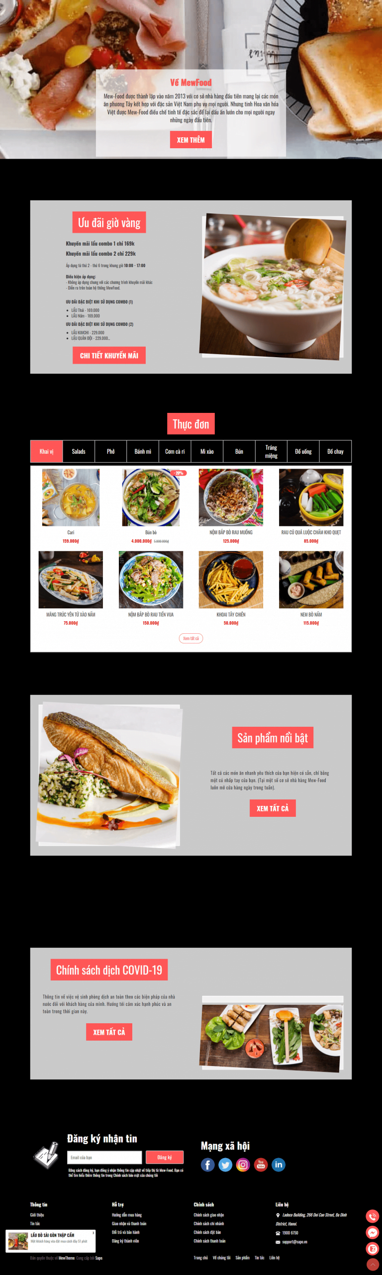 Mẫu website nhà hàng Mew Food