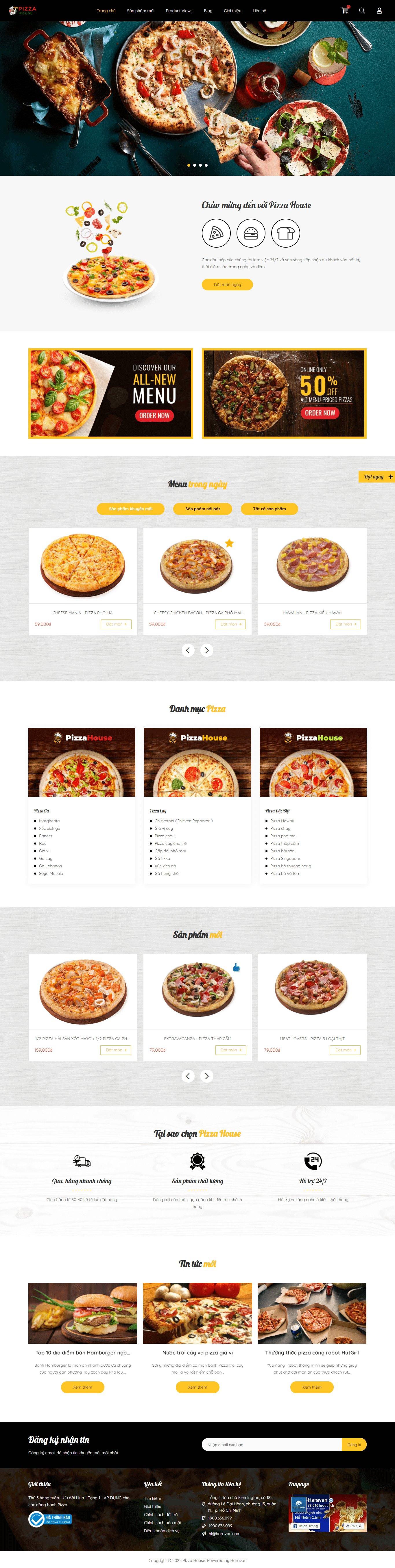 Mẫu website nhà hàng Pizza House