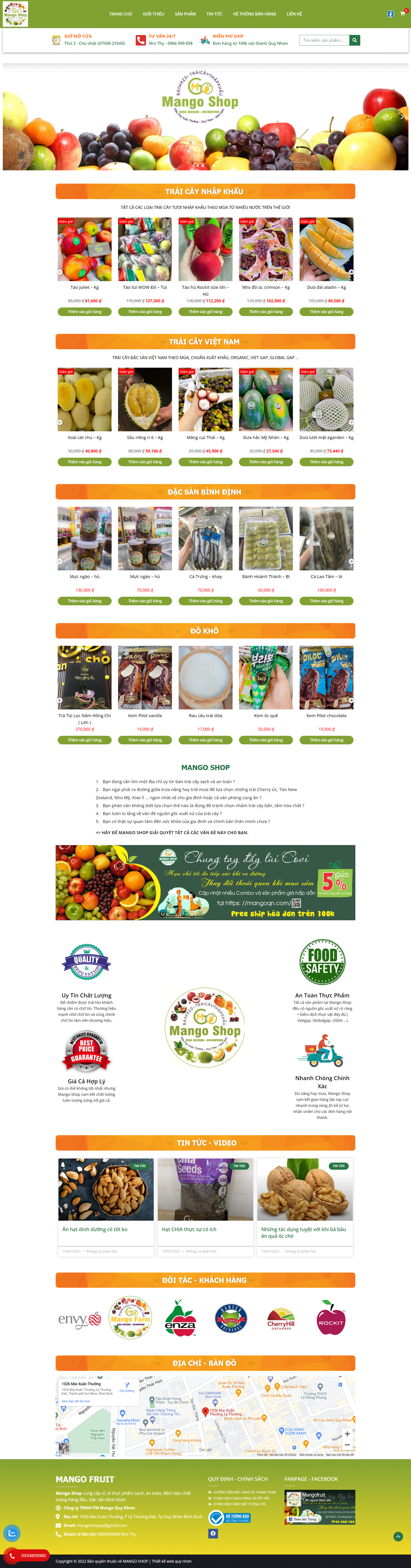 Mẫu website cửa hàng trái cây sạch Mango Shop
