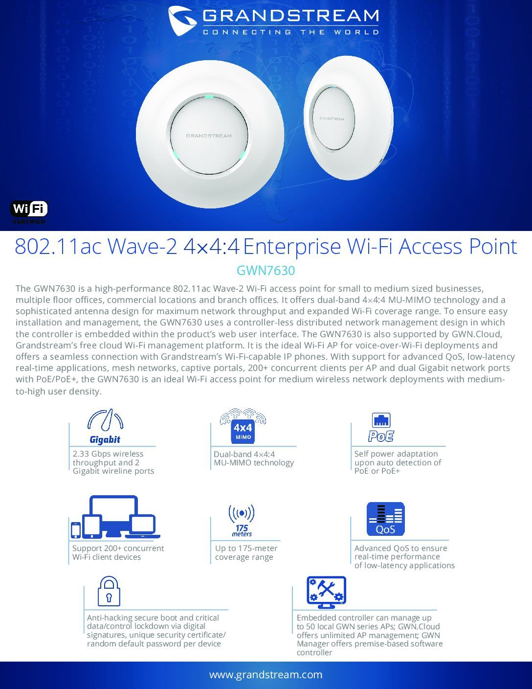 Bộ phát wifi Grandstream GWN7630 chuẩn 802.11ac Wave-2 4×4:4 MU-MIMO hỗ trợ 200 user - Ảnh 4