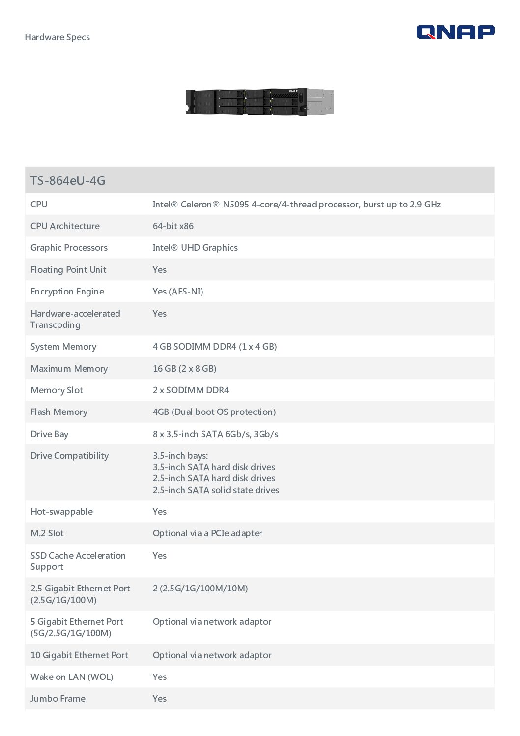 Thiết bị lưu trữ NAS QNAP TS-864eU-4G - Ảnh 7